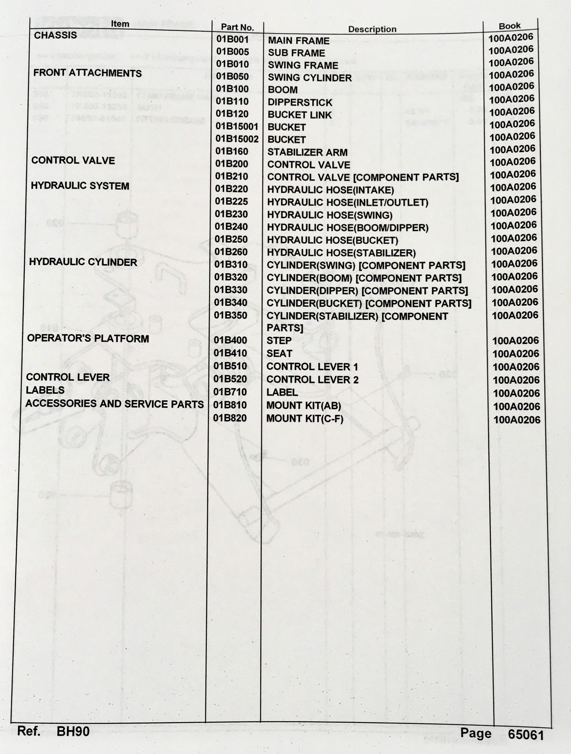 Kubota Bh90 Backhoe Parts Assembly Manual Catalog Exploded Views Numbers - Image 2