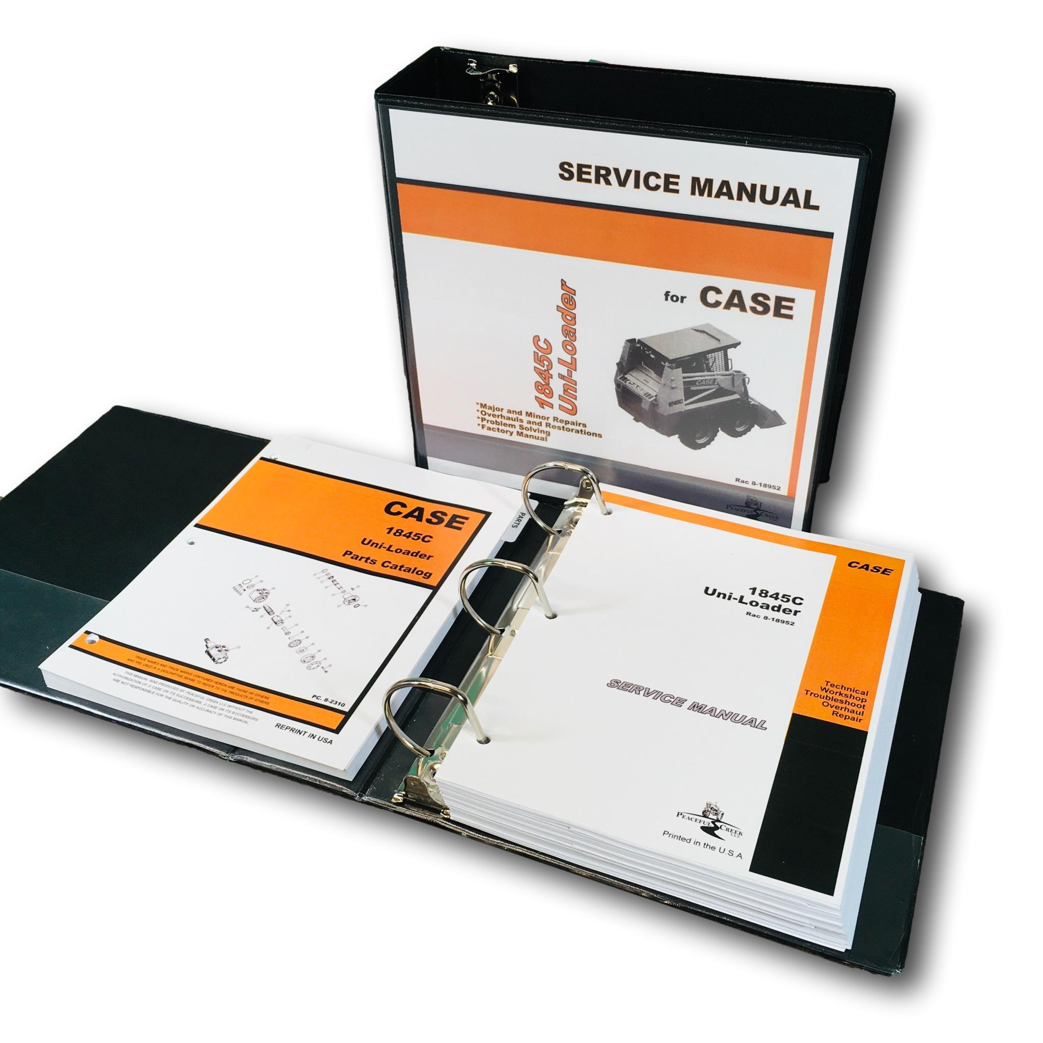 Case 1845C Uni Loader Skid Steer Service Manual Parts Catalog Repair Shop Books