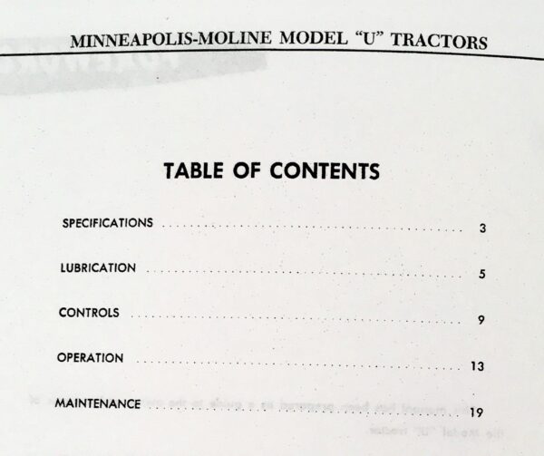Minneapolis Moline Model U Tractors Owners Operators Maintenance Manual S158 - Image 2