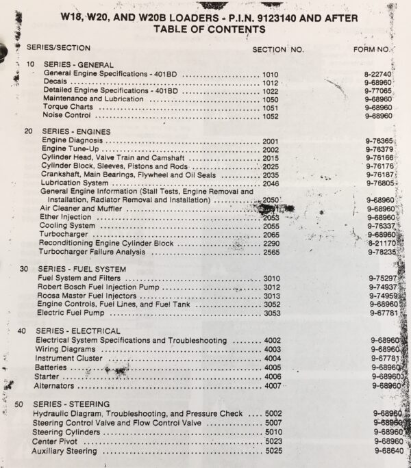 Case W18 W20 W20B Wheel Loader Service Technical Manual Repair Shop In Binder 9123140 and UP - Image 3