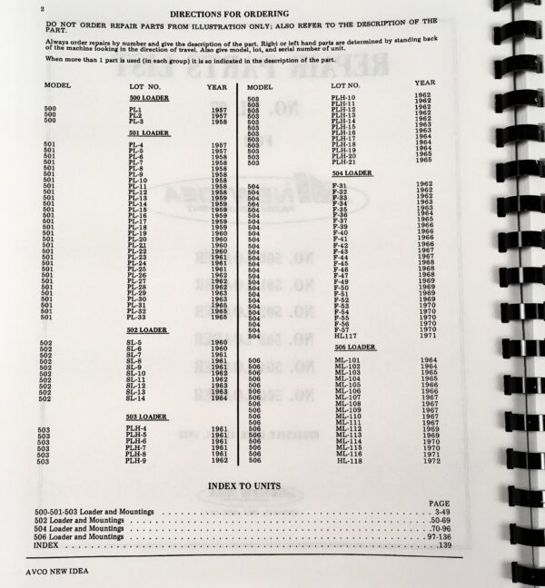New Idea 500 501 502 503 504 506 Tractor Farm Loader Parts Manual Catalog Book - Image 3
