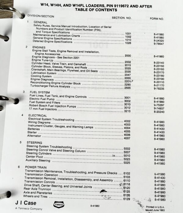 Case W14 W14H W14Fl Wheel Pay Loader Service Technical Manual Repair Shop Binder - Image 3