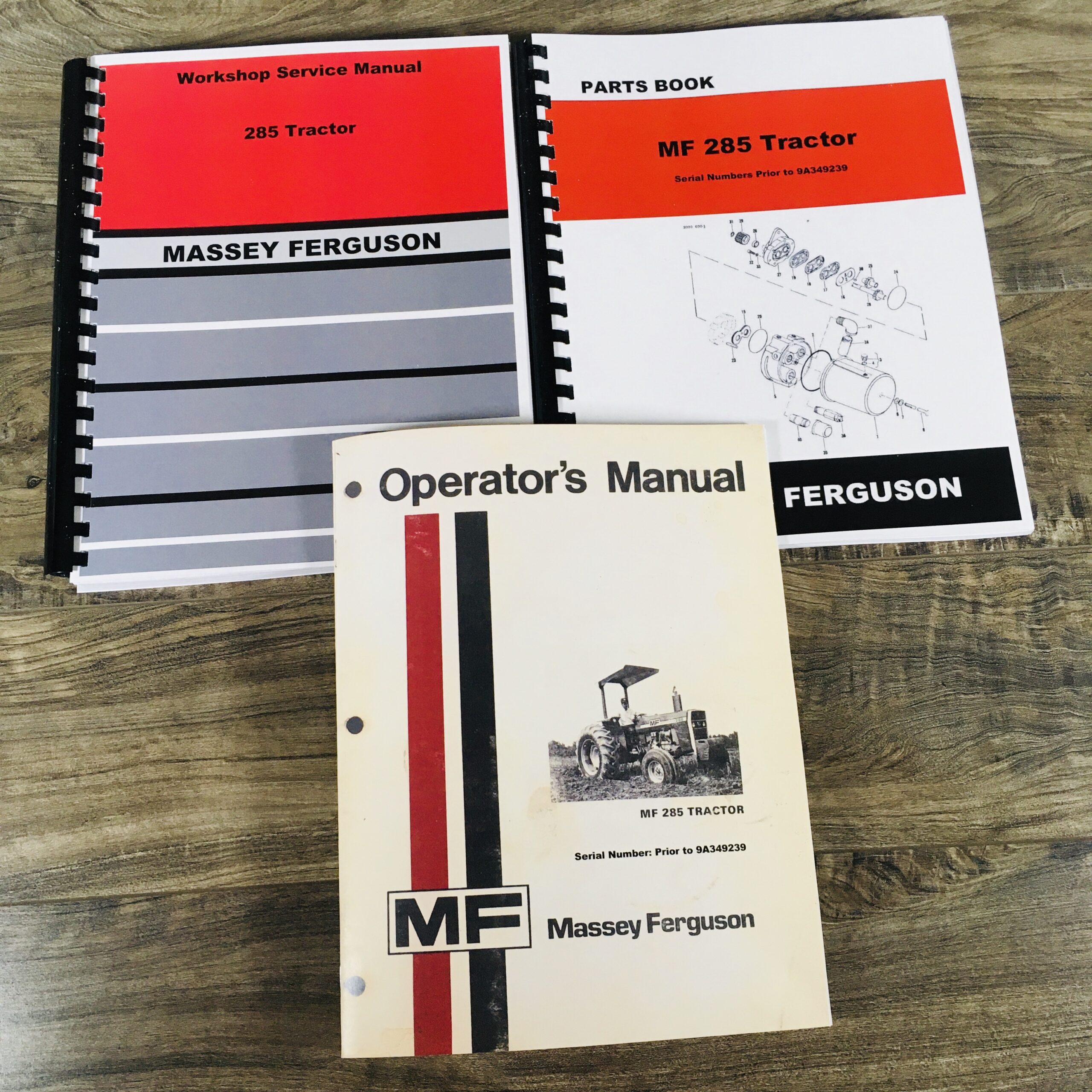 Massey Ferguson 285 Tractor Service Operators Parts Manual Set Prior to 9A349239
