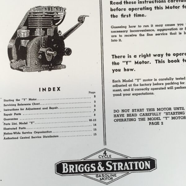 Briggs And Stratton Model Y Engine Operating Repair Manual Service Owners Bs - Image 2