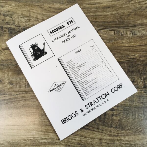 Briggs And Stratton Model Fh Gas Engine Motor Owners Operators & Parts Manual