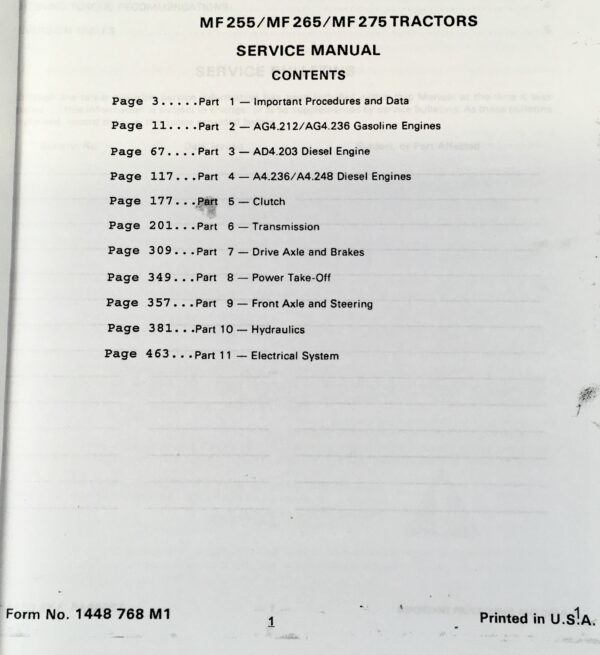 Massey Ferguson 275 Tractor Service Repair Shop Manual Technical Workshop Mf 275 - Image 2