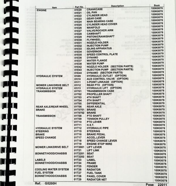 Kubota G5200H Tractor Parts Assembly Manual Catalog Exploded Views Numbers Book - Image 2