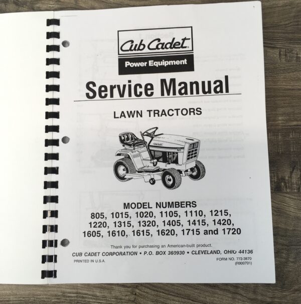 Cub Cadet 1715 1720 Lawn Garden Tractor Service Manual Repair Shop Technical - Image 2