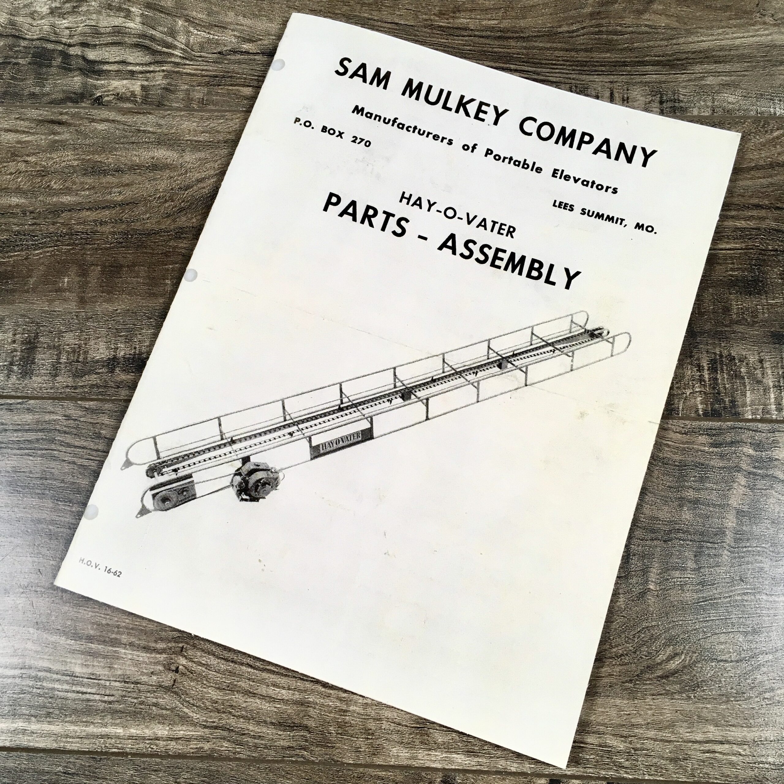 Sam Mulkey Hay-O-Vater Elevator Parts Assembly Manual Catalog Square Bale