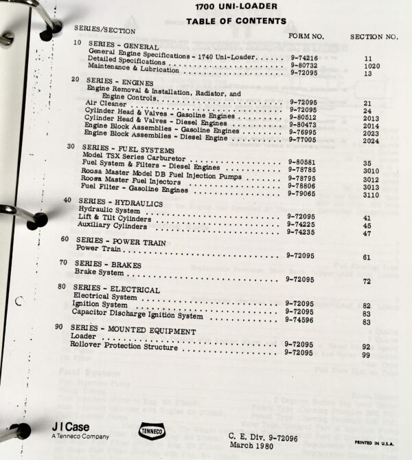 Case 1737 Uni-Loader Skid Steer Service Technical Manual Repair Shop Binder - Image 3