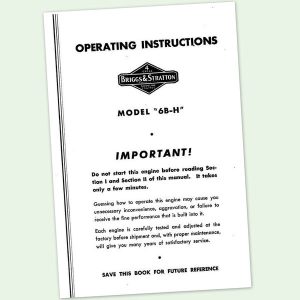 Briggs And Stratton 6B-H Engine Operators Repair Part Service Owners Manual & Bs