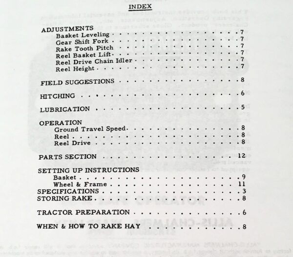 Allis Chalmers 77G Parallel Ground Bar Rake Operators Operating Parts Manual - Image 2