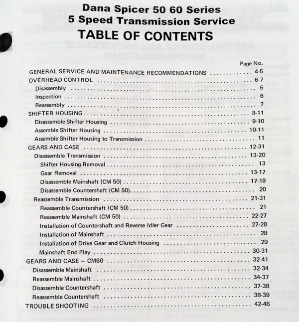 Dana Corp 6253A 6252B 6253B 5 Speed Spicer Transmission Service Manual - Image 2