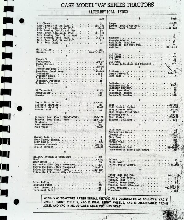 Case Va Series VAO VAC VAH Tractor Parts Manual Catalog Book Exploded Views - Image 2