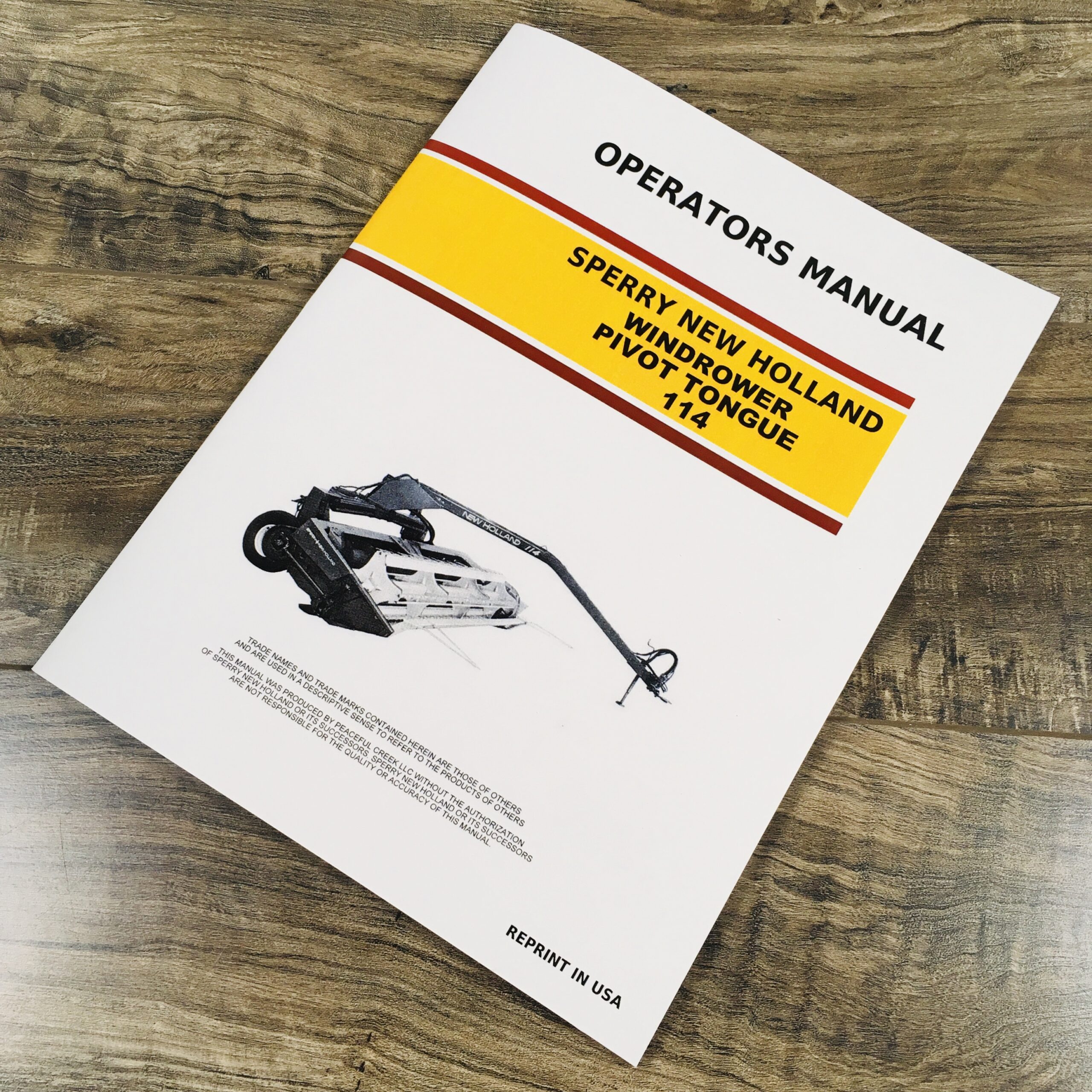 Sperry New Holland 114 Windrower Pivot Tongue Owners Operators Manual Book