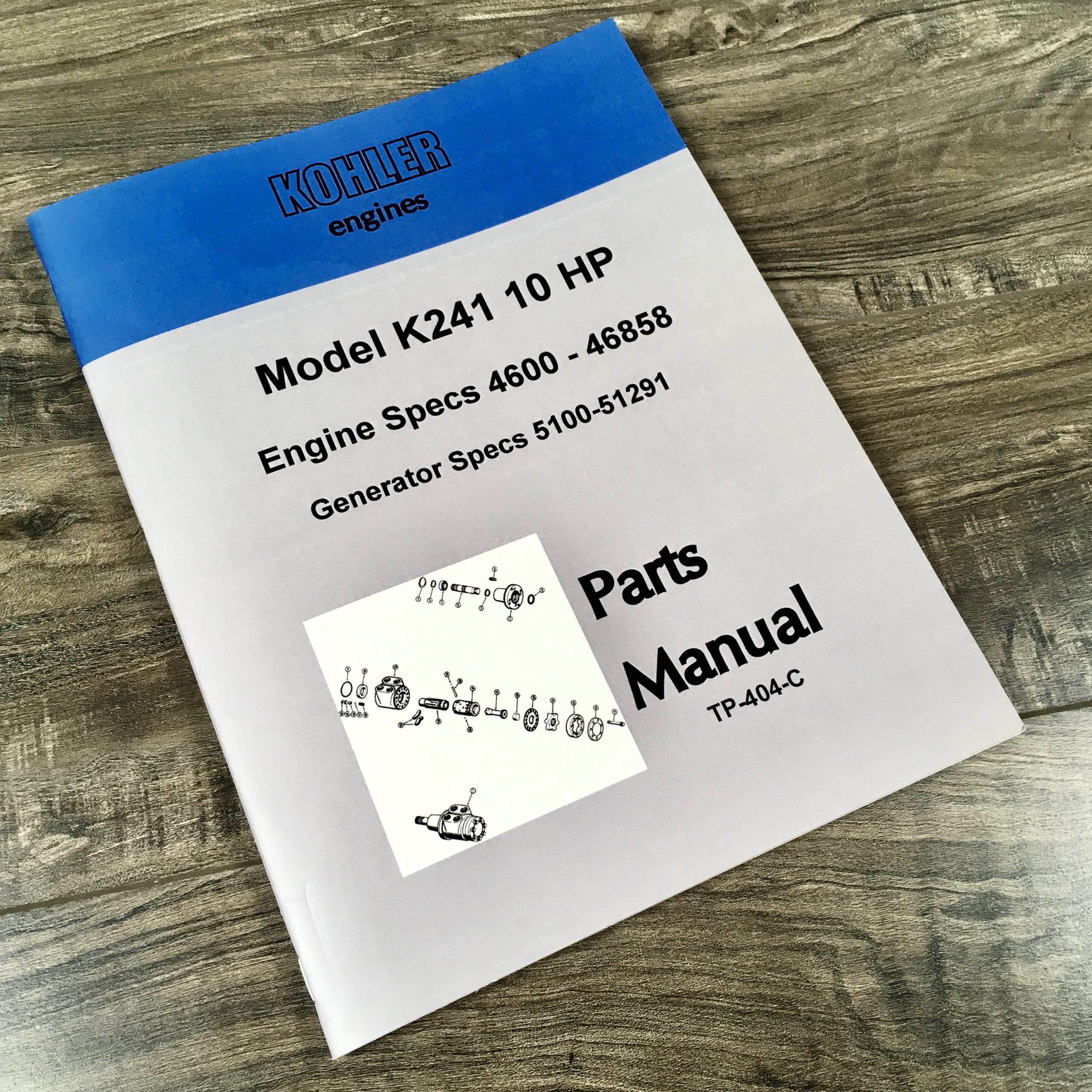 Kohler K241 10Hp Engine Generator Parts Catalog Manual #Tp-404-C