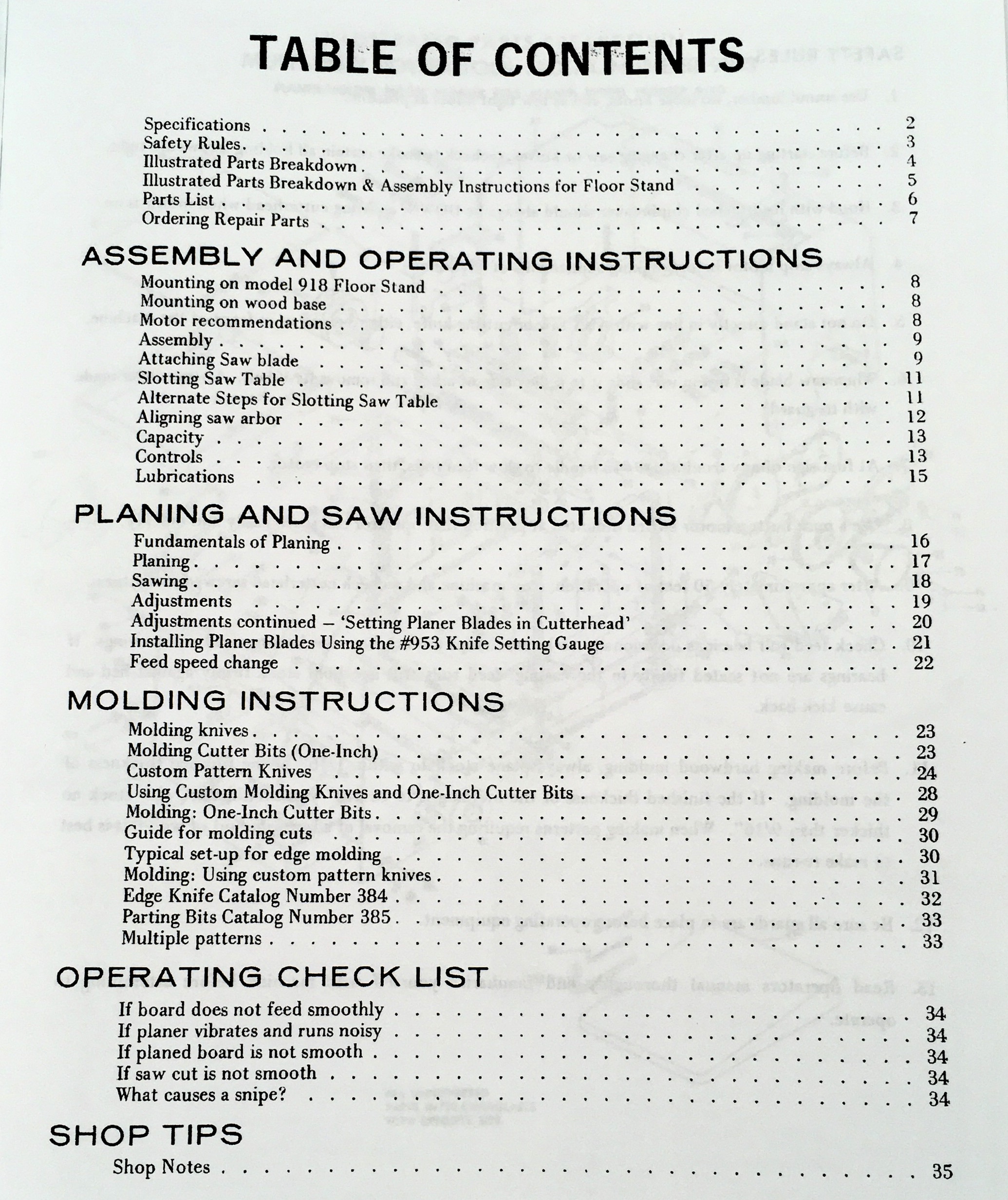 Foley Belsaw 910 912 Wood Planer Moulder Owner Operators Repair Parts Manual Saw - Image 2