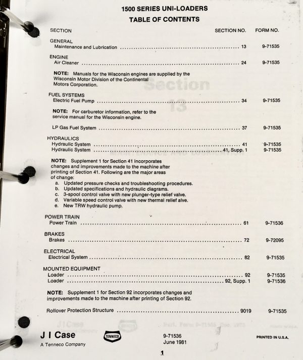Case 1500 1526 1530 1530B 1537 Uni-Loader Skid Steer Service Manual Parts - Image 3
