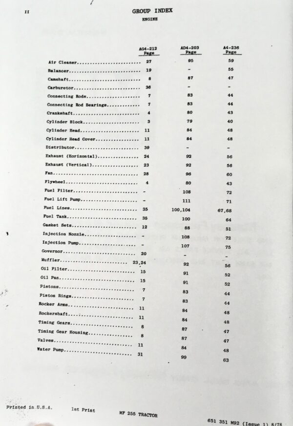 Massey Ferguson 255 Tractor Parts Catalog Manual View Assembly Gas Diesel - Image 3