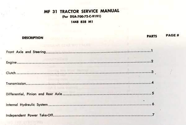 Massey Ferguson MF 31 Tractor Service Manual Repair Shop Technical Workshop - Image 2