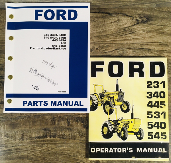 Ford 340 540 Tractor Loader Backhoes Parts Operators Manual Catalog Set Owners