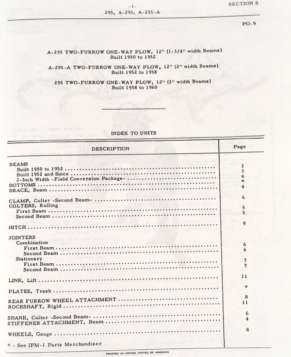 Farmall International 295 A295 A295A Moldboard Plow Parts Manual Catalog Book - Image 2