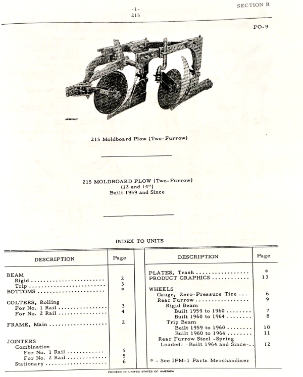 Farmall International 215 Moldboard Plow Parts Manual Catalog Book Assembly - Image 2