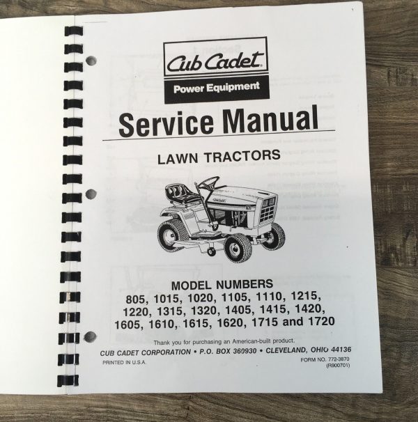 Cub Cadet 805 1015 1020 1105 1110 Lawn Garden Tractor Service Repair Manual Set - Image 2