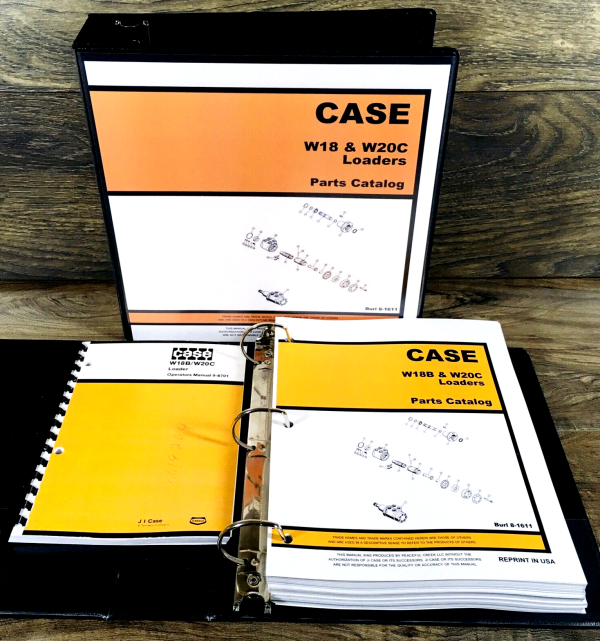Case W18B W20C Wheel Loader Parts Catalog Operators Manual Owners Set Book