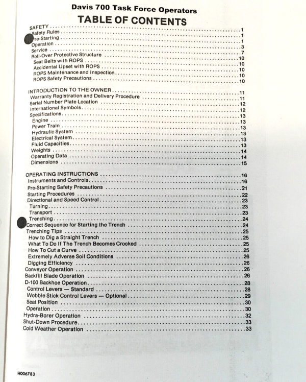 Case Davis TF 700 Task Force Trencher Operators Manual Owners Book Maintenance - Image 2