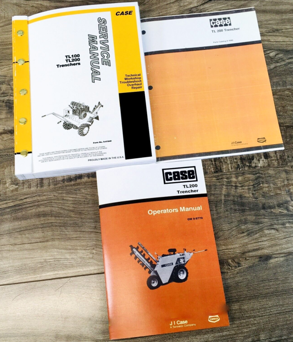 Case TL200 Trencher Service Parts Operators Manual Catalog Repair Shop Set Book