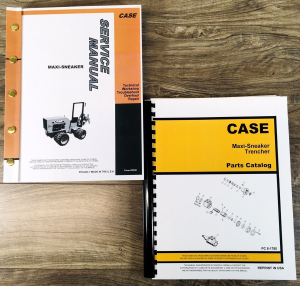 Case Maxi-Sneaker Trencher Service Manual Parts Catalog Set Repair Shop Book