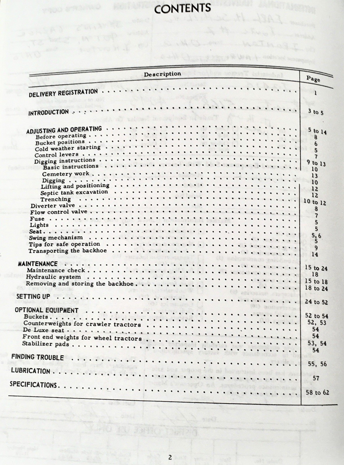 International 3120 3130 3140 Backhoe Operators Manual Owners Book Maintenance - Image 2