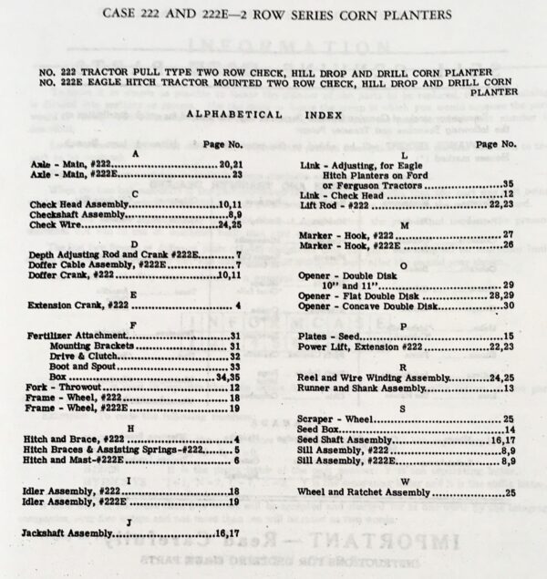 Case 222 222E 2 Row Tractor Planters Parts Manual Check Row Hill Drop ...