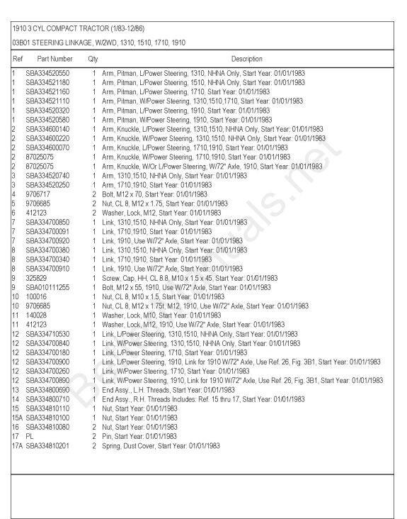 1910 TRACTOR SERVICE PARTS MANUAL Fits Ford 1910 Tractor 1983-1986 Schematics - Image 8