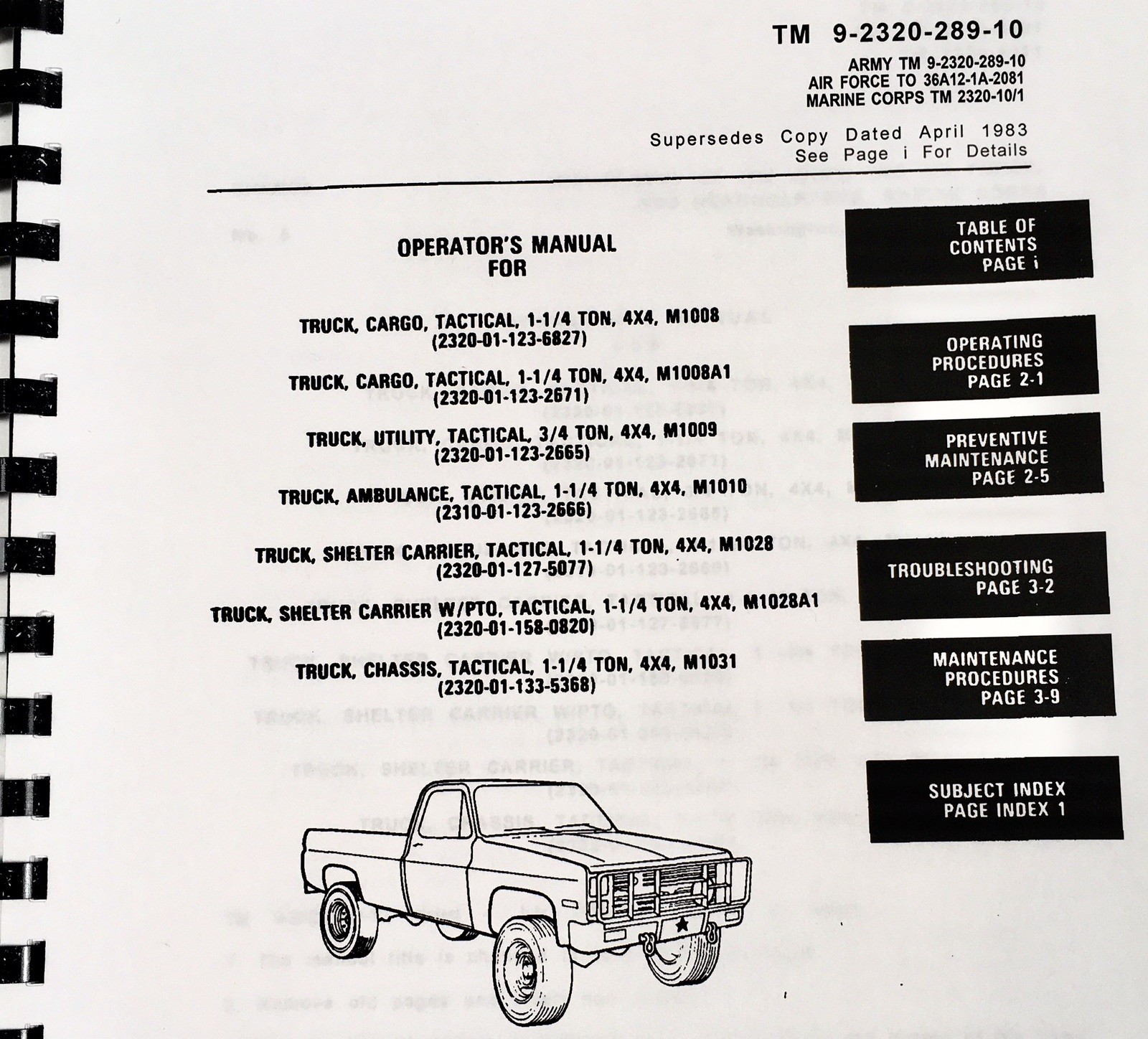 Operators Manual for M1009 4x4 3/4 Ton Utility Tactical Truck Owners Book - Image 2