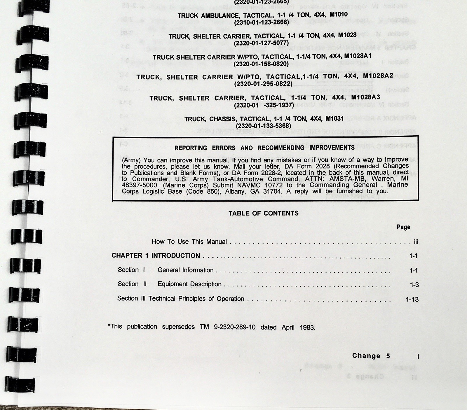 Operators Manual for M1009 4x4 3/4 Ton Utility Tactical Truck Owners Book - Image 3