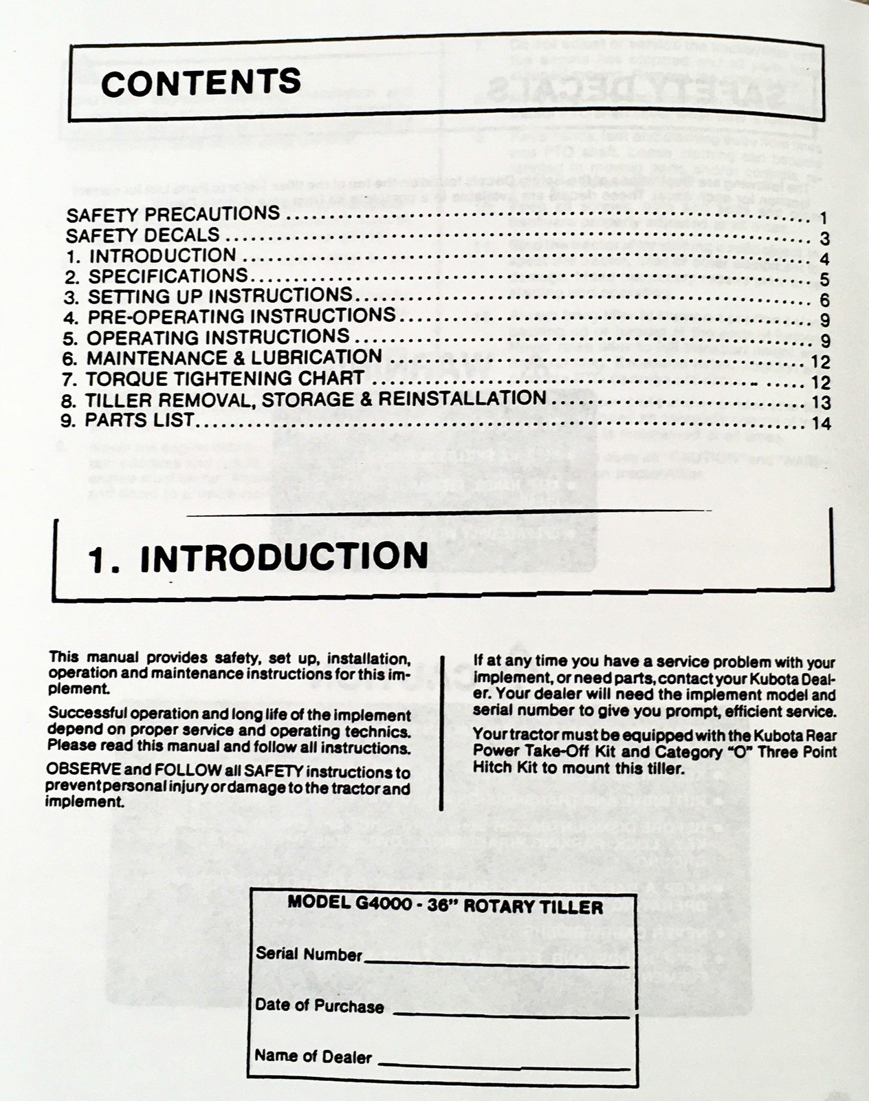 Kubota G4000 Rotary Tiller Operators Manual Parts for G3200 4200 5200 Tractors - Image 2