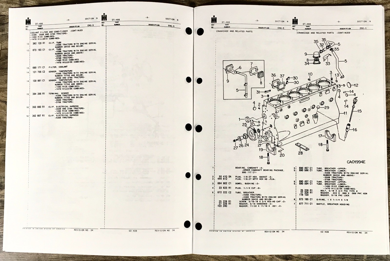 International 3588 3788 Tractor Parts Manual Set Catalog Assembly Book DT-466B - Image 4