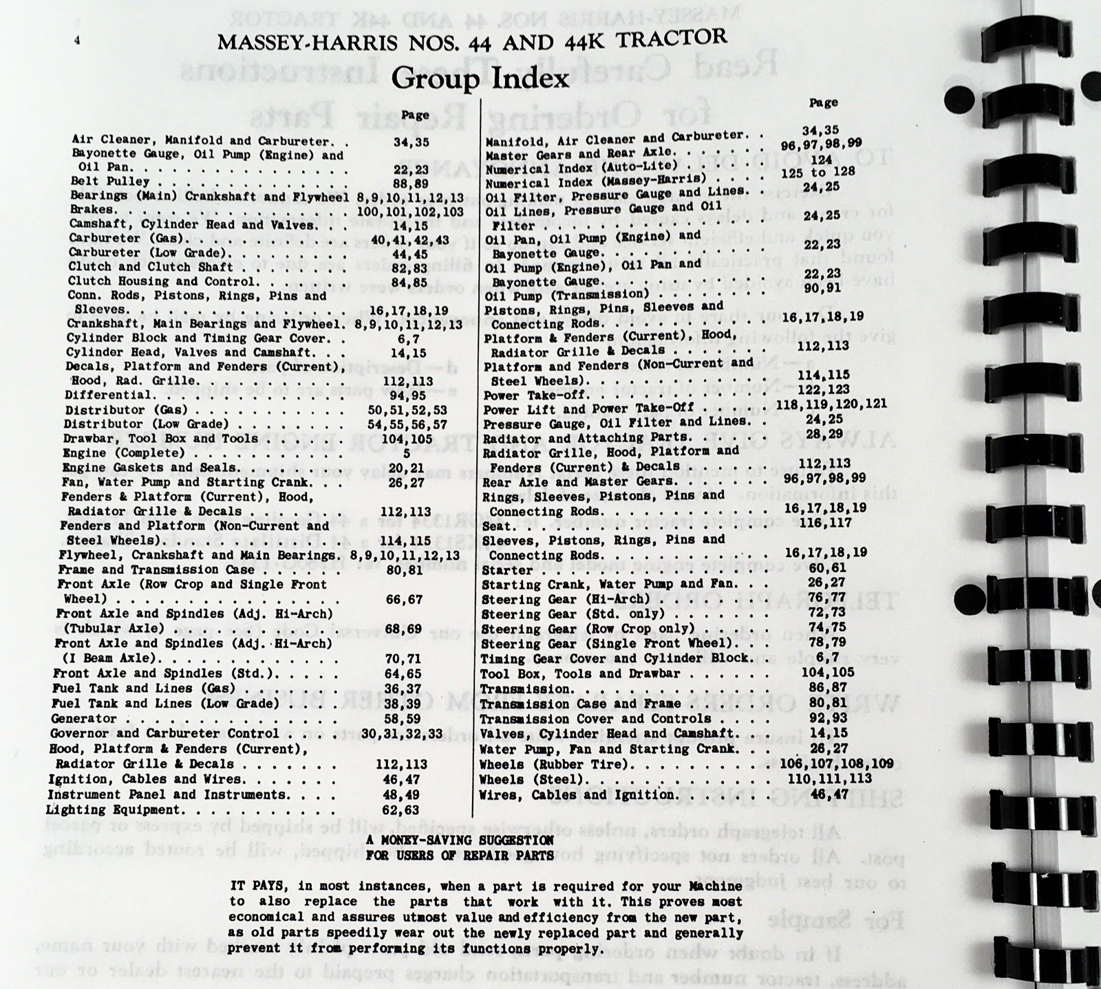 Massey Harris 44 44K Gas Tractor Parts Manual Catalog Book Assembly Schematics - Image 2