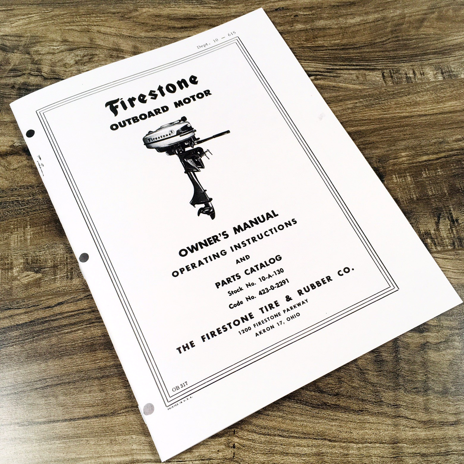 Firestone 10-A-130 Outboard Motor Operators Parts Manual Owners Book Maintenance