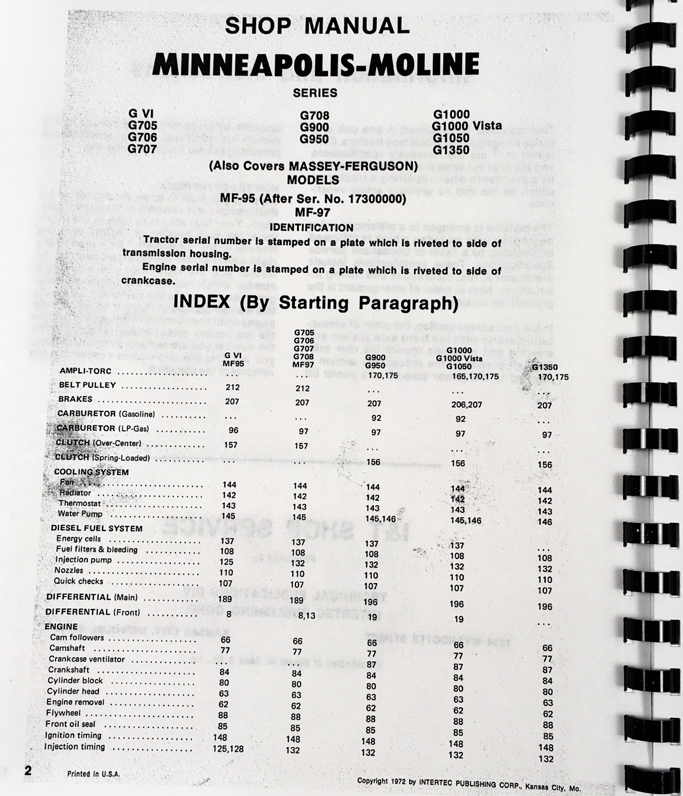Minneapolis Moline G-1000 G1000 Tractor Service Parts Manual Set Repair Workshop - Image 8