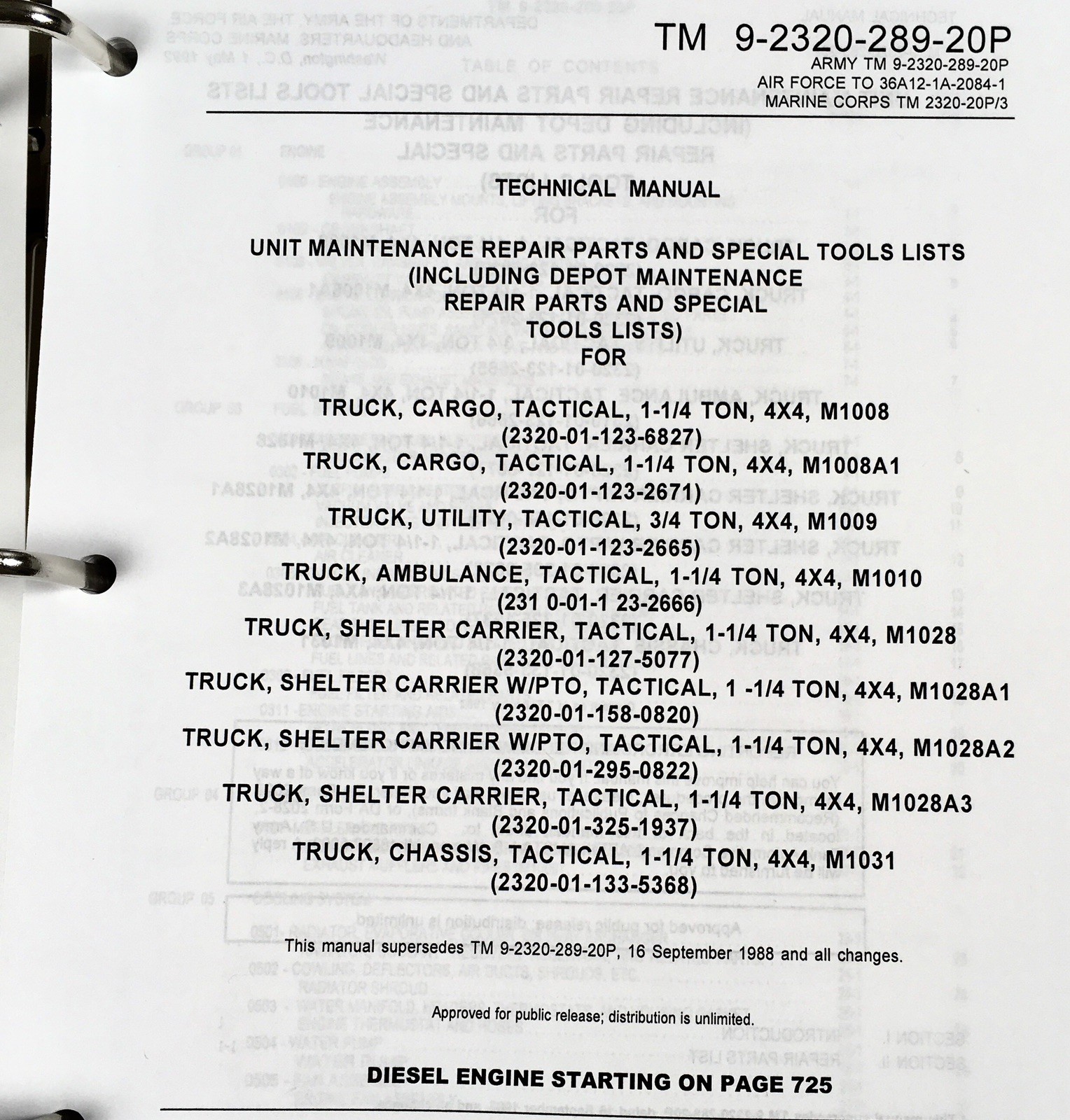Service Manual Parts Catalog Set For M1009 4X4 3/4 Ton Tactical Utility Truck - Image 13