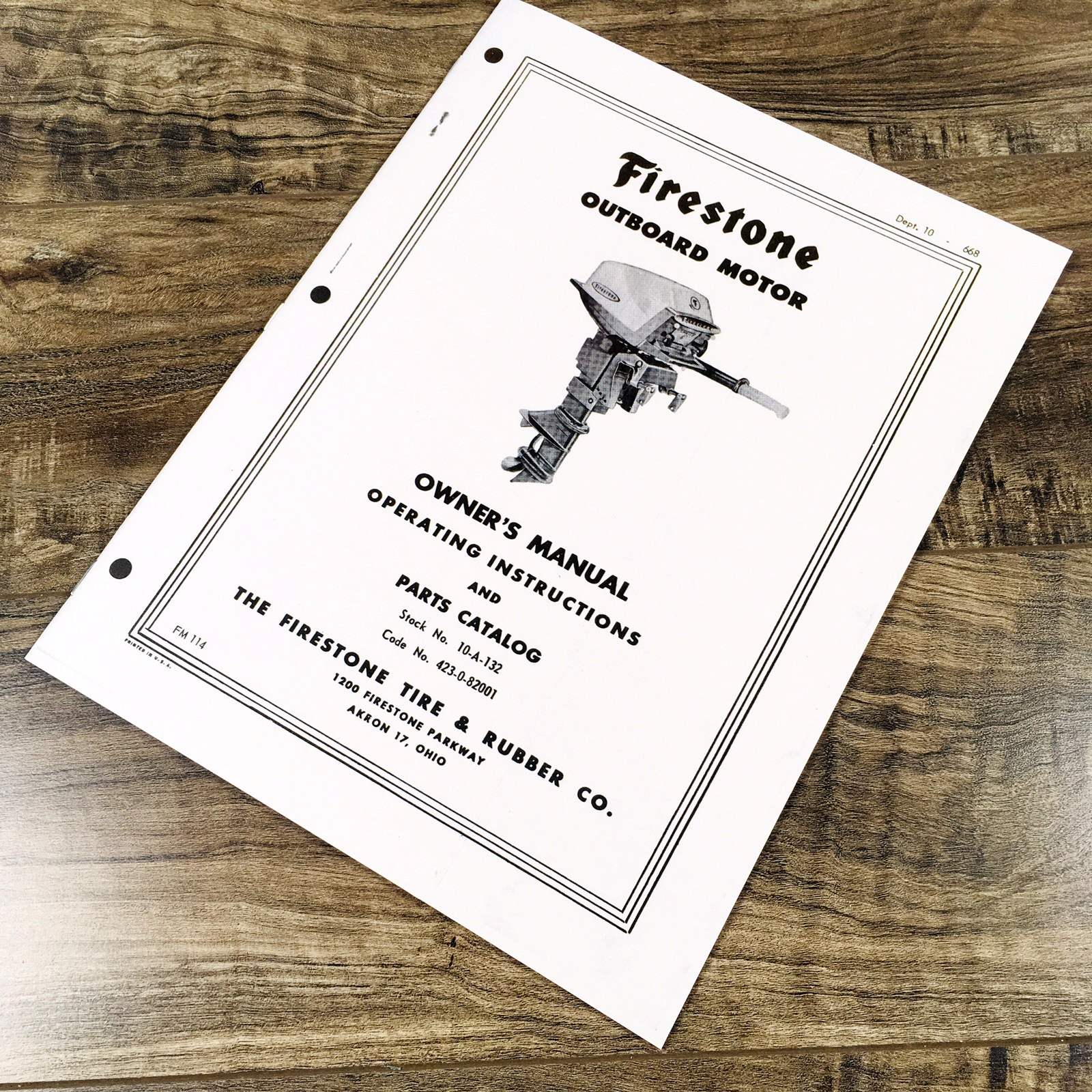 Firestone 10-A-132 Outboard Motor Operators Parts Manual Owners Book Maintenance