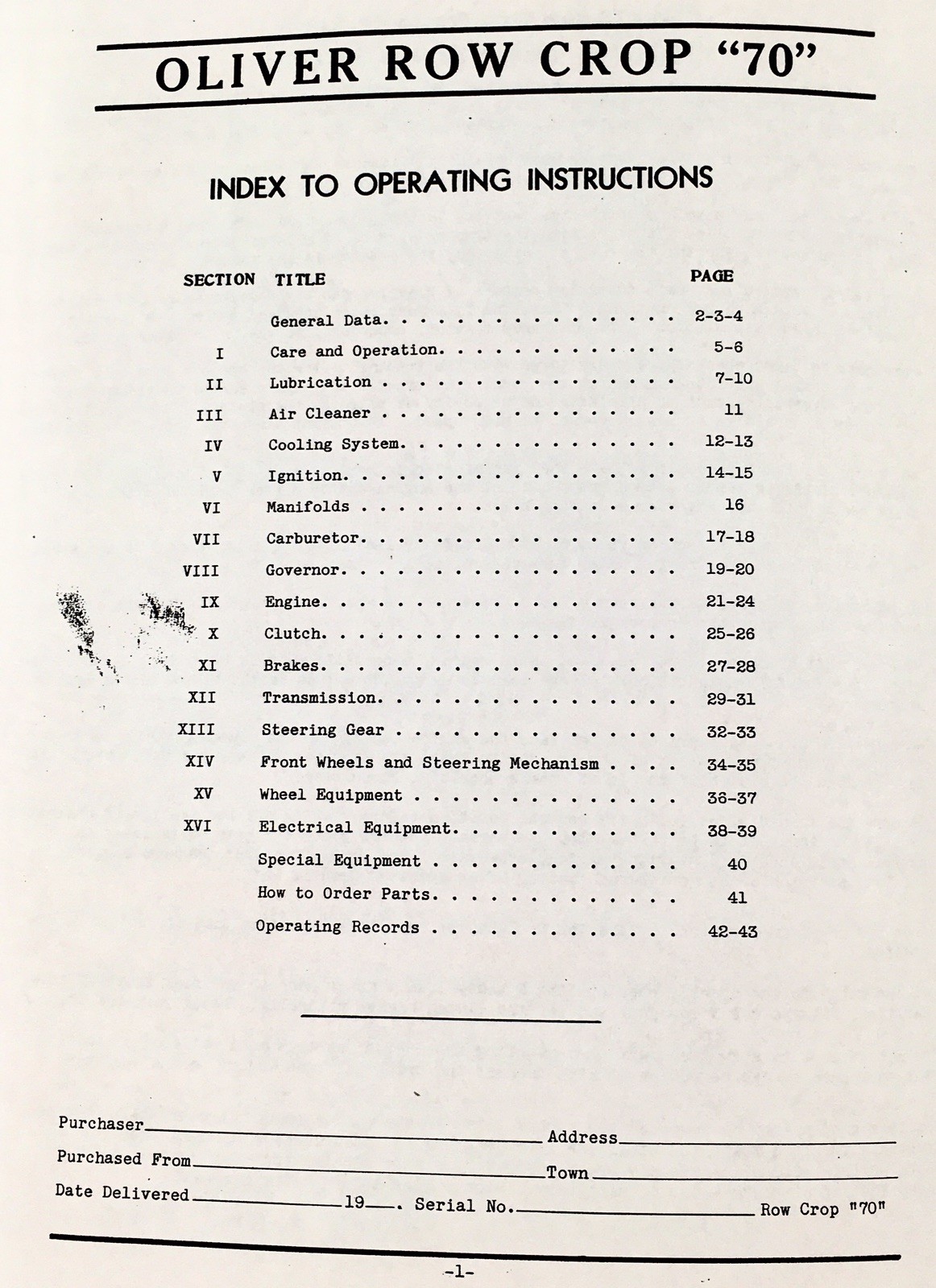 Oliver 70 Row Crop Tractor Operators Manual Owners Book Maintenance Adjustments - Image 2