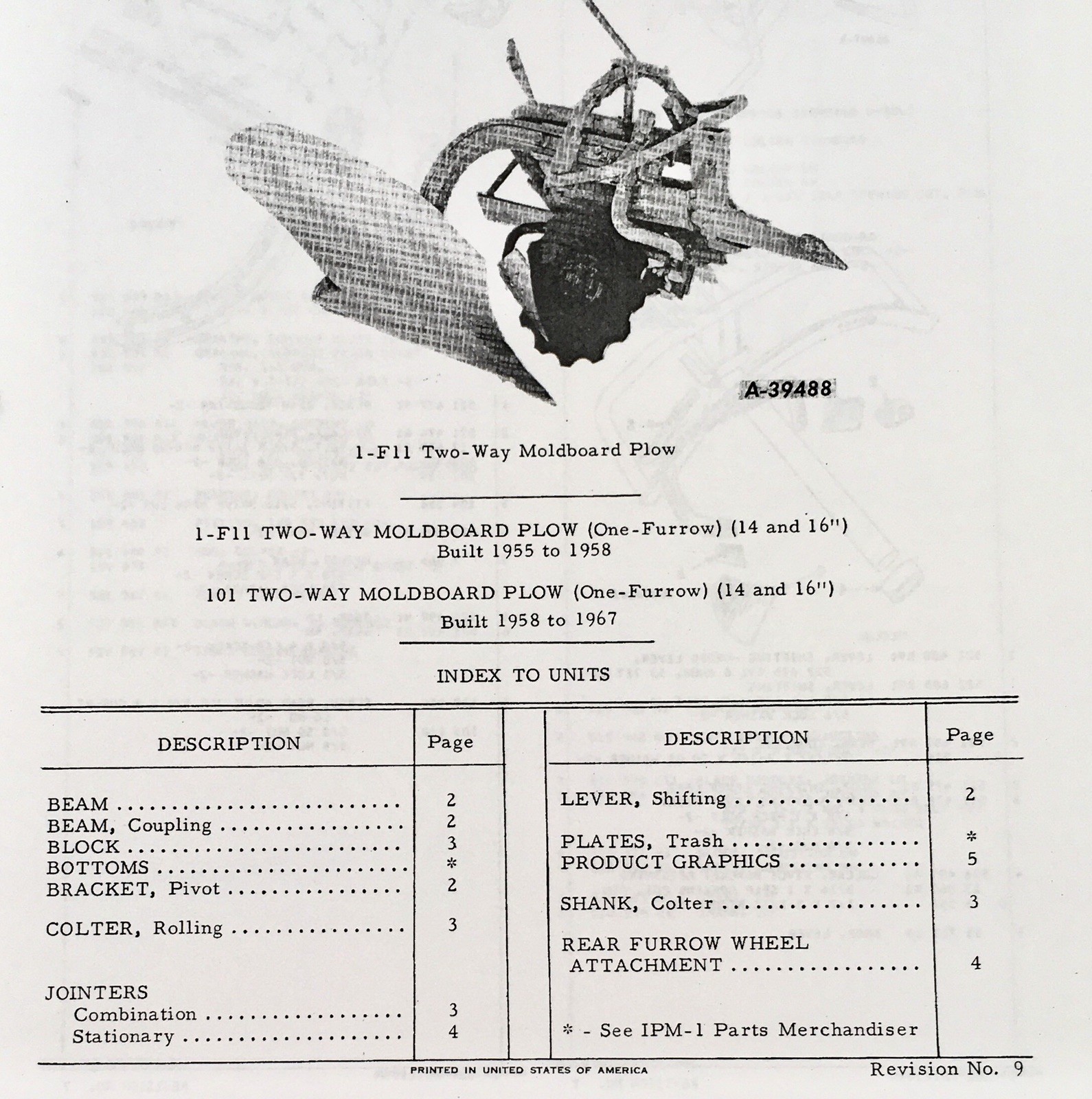 Farmall International F1-F11 101 Moldboard Plow Parts Manual Catalog Assembly - Image 2