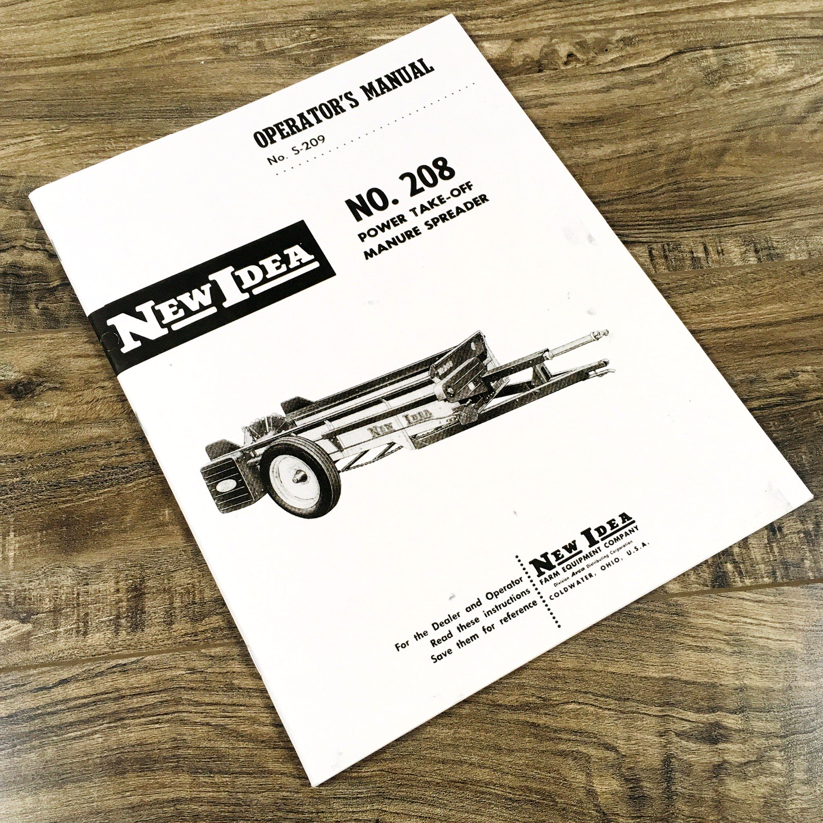 New Idea 208 Power Take-Off Manure Spreader Operators-Parts Manual Owners Book