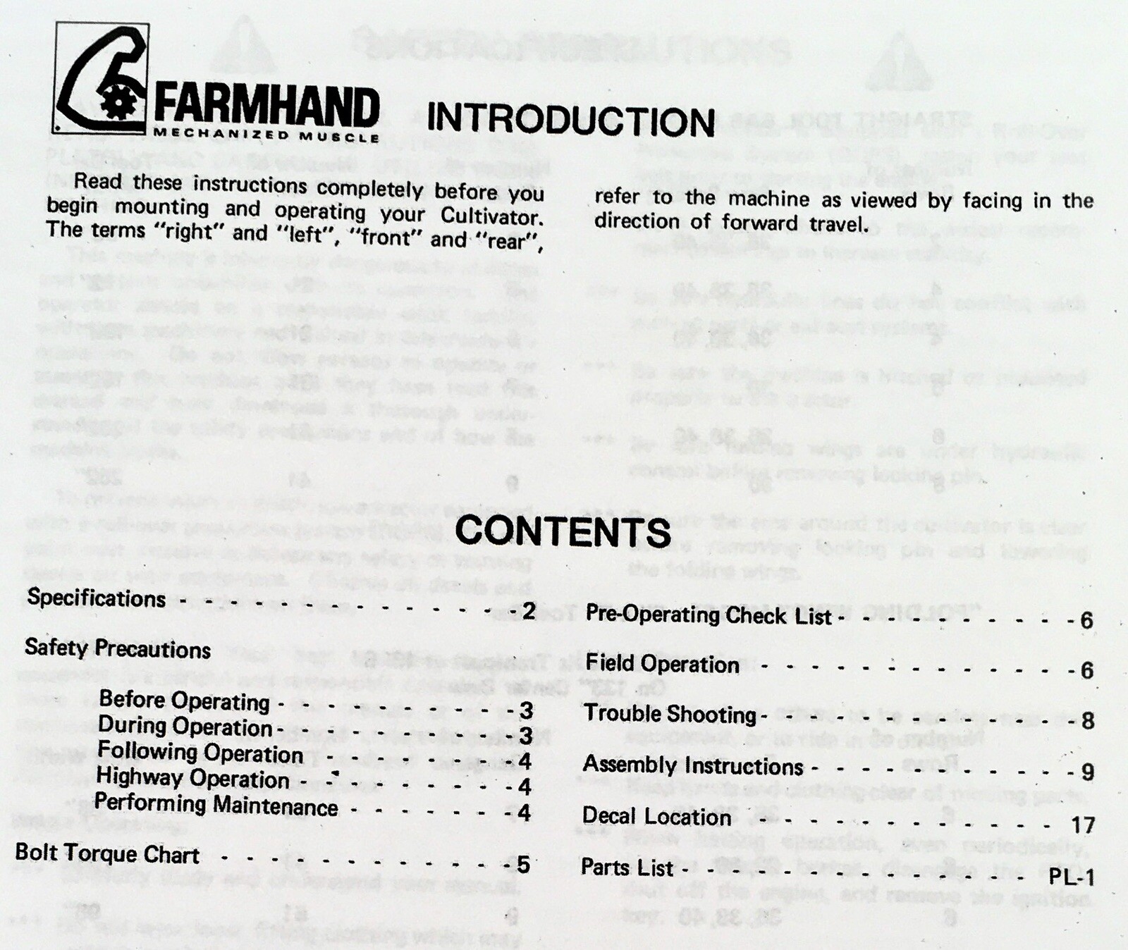Farmhand F202-A Row Crop Cultivator Operators Manual Instruction Parts 1394-Up - Image 2