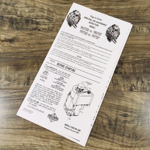 Briggs and Stratton 190700 to 190707 191700 to 191707 Engine Operators Manual