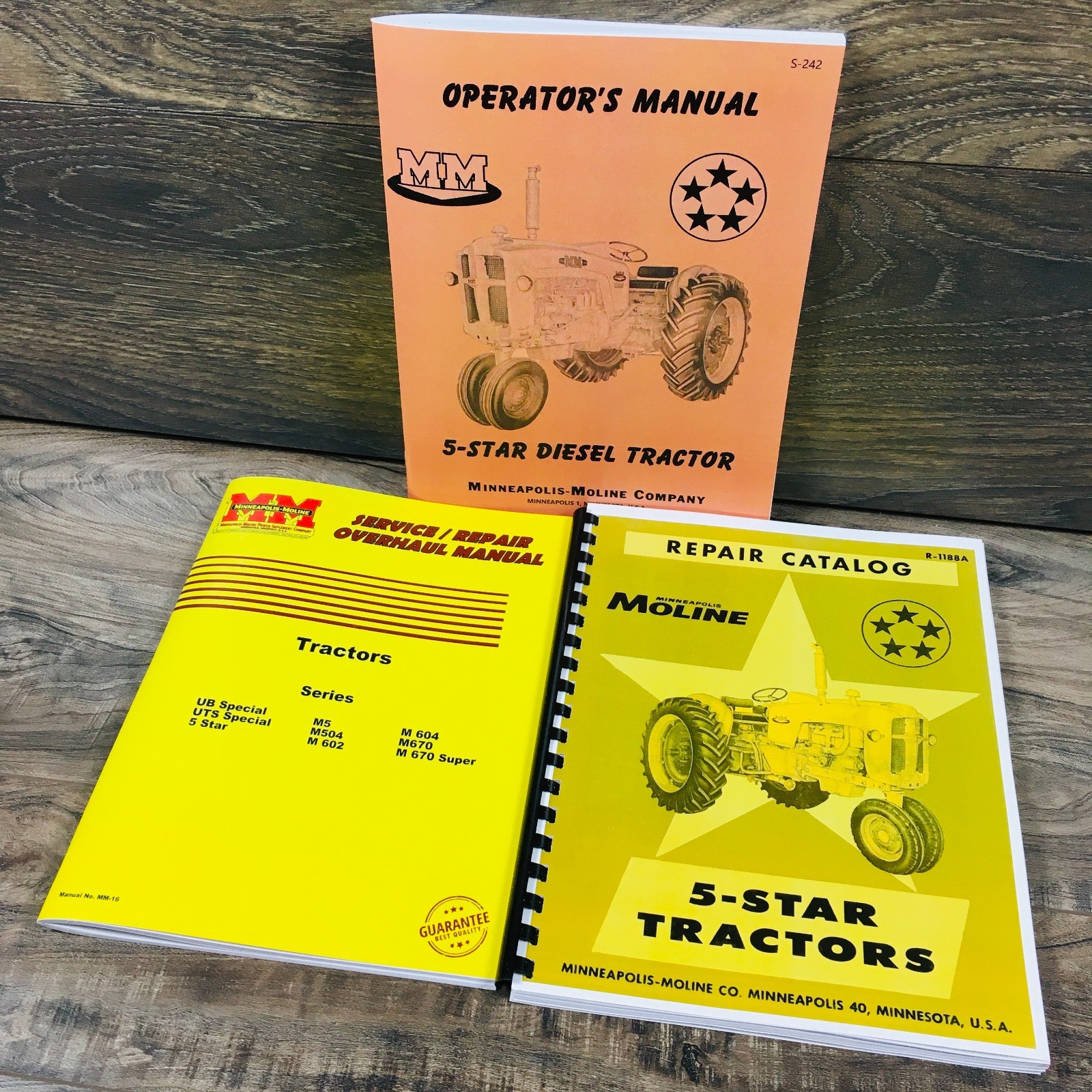 Minneapolis Moline 5 Star Tractor Service Parts Operators Manual Set Repair Book